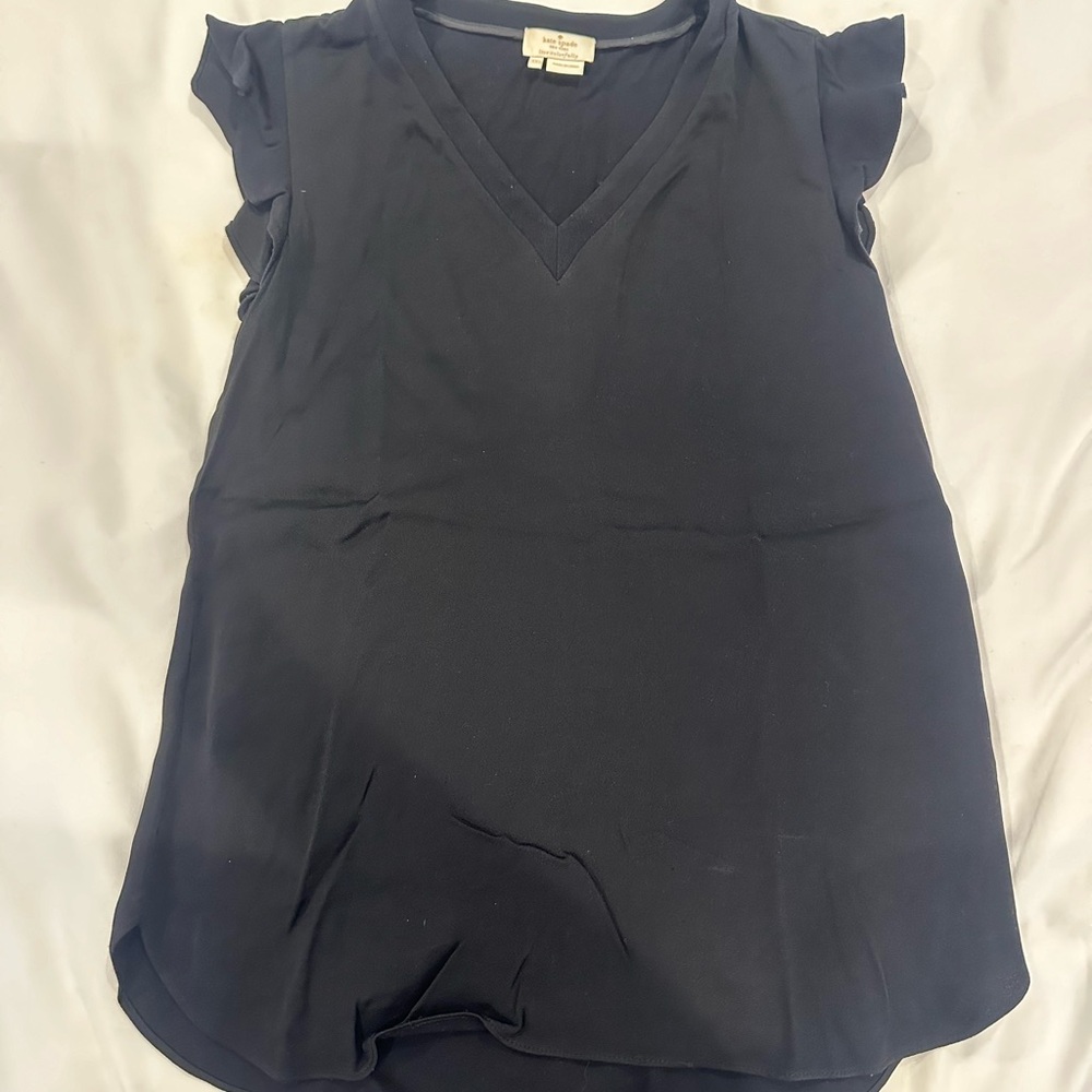 Kate Spade Women's Black Crepe Ruffle Sleeve Top